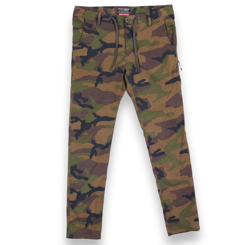 686 Everywhere Pants Mens 32x32 Green Camo Slim Fit Nylon Stretch Casual